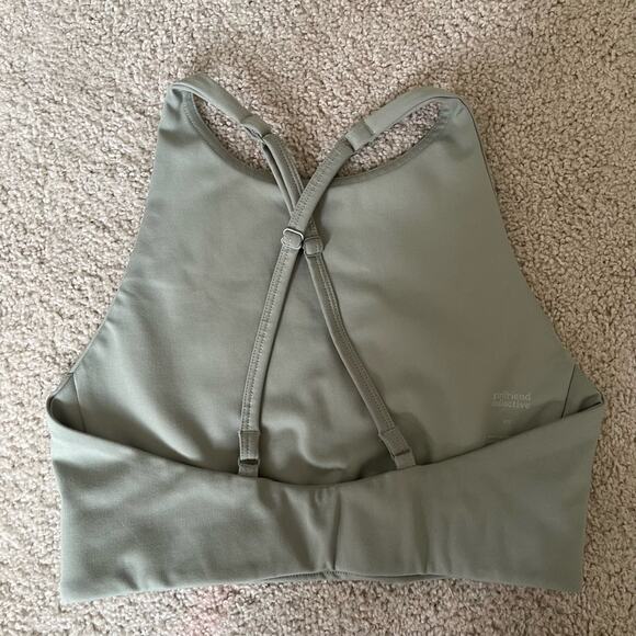 Girlfriend Collective Green High Neck Criss Cross Back Sports Bra (XS) - Picture 2 of 5